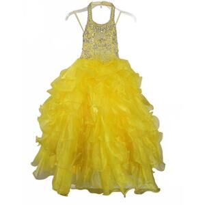 NEW LITTLE ROSIE girl's glitz long pageant dress in yellow